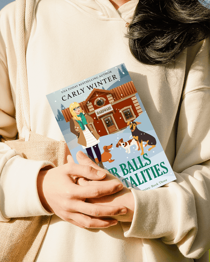woman reading Furballs and Fatalities by Carly Winter
