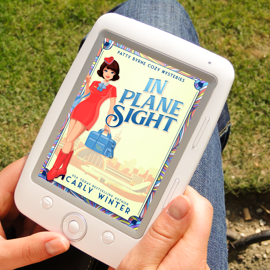 in plane sight a historical cozy mystery a reader reading on a tablet