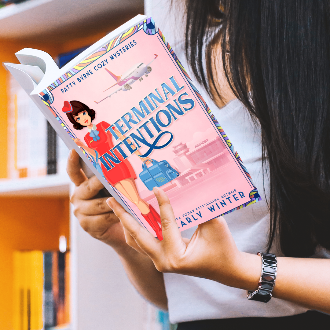 Woman reading Terminal Intentions by Carly Winter paperback
