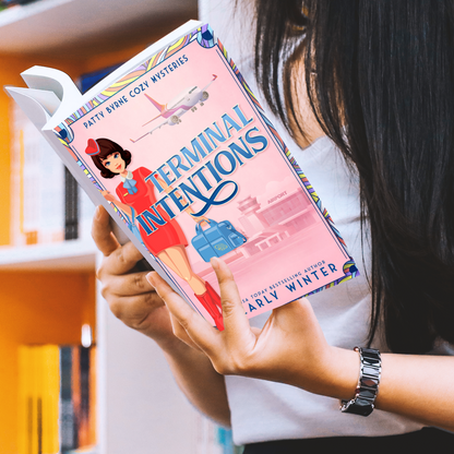 Woman reading Terminal Intentions by Carly Winter paperback